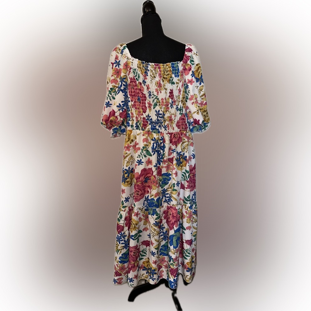 Floral Square Neckline Dress with Puff Sleeves